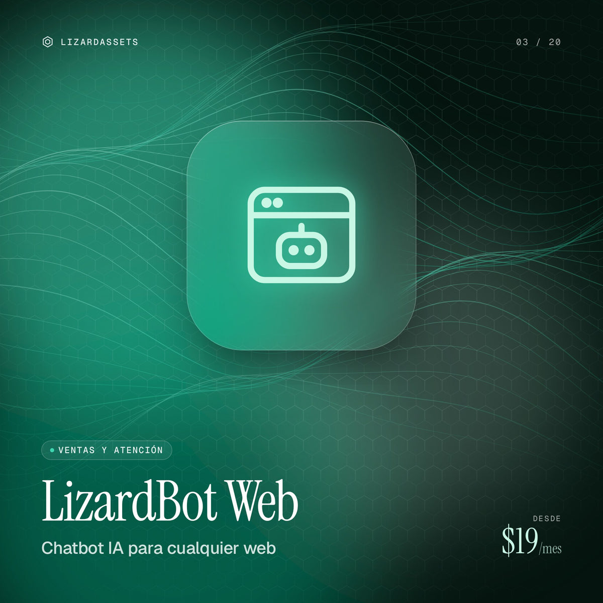 LizardBot Web: Chatbot IA para cualquier web. Ilustración de portada.
