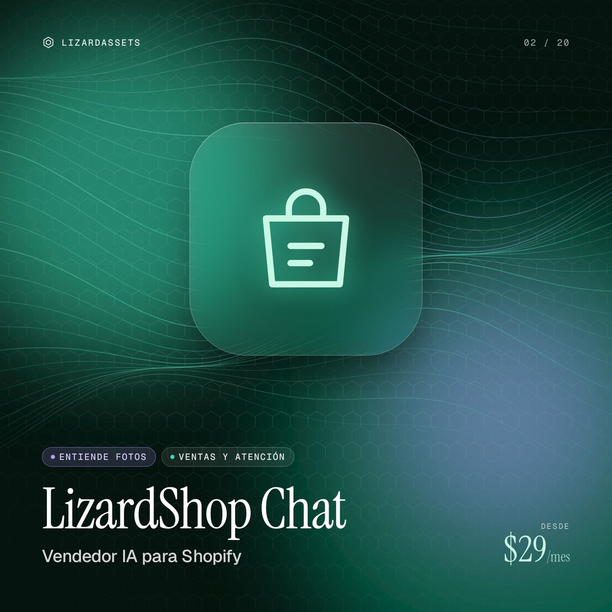 LizardShop Chat: Vendedor IA para Shopify. Ilustración de portada.