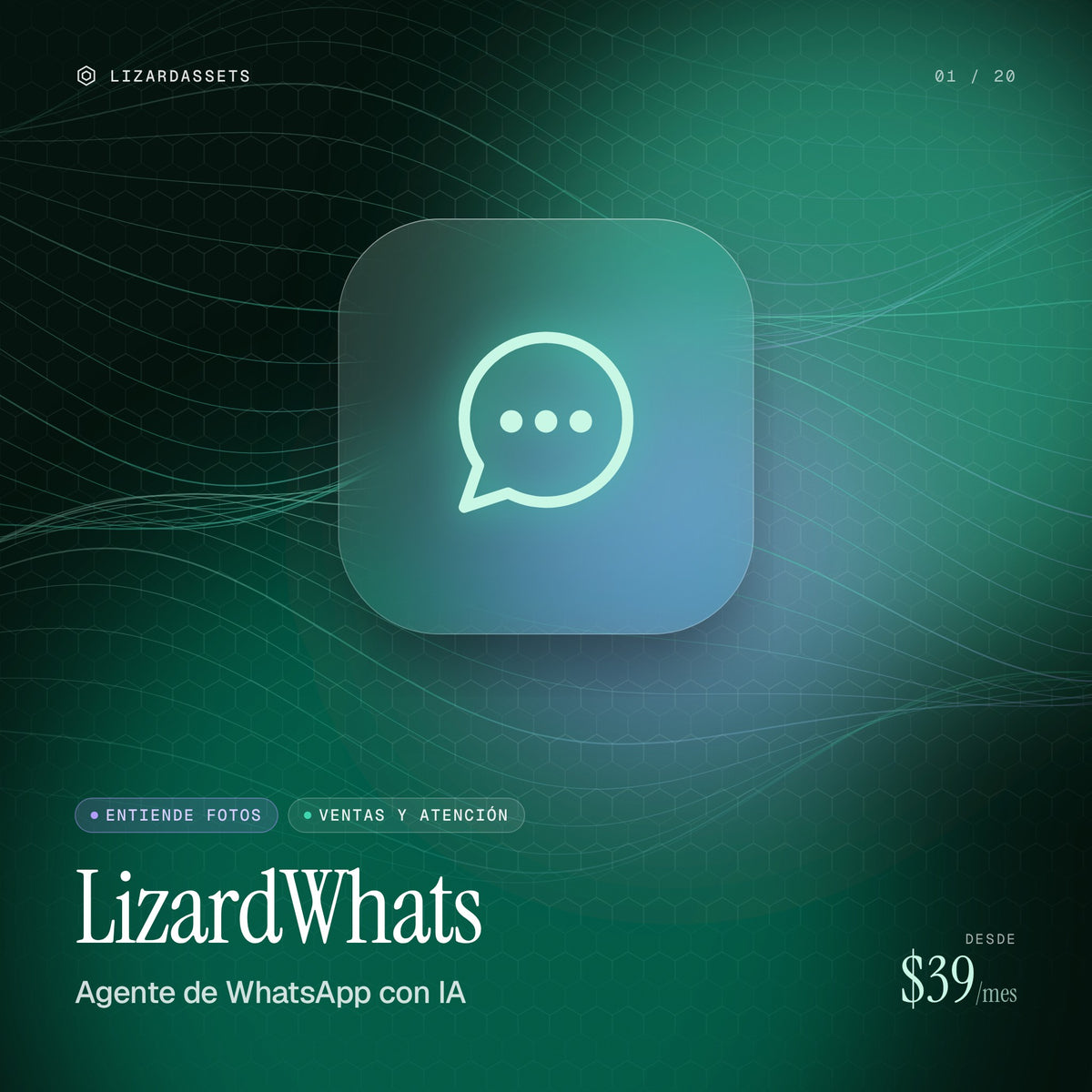 LizardWhats: Agente de WhatsApp con IA. Ilustración de portada.